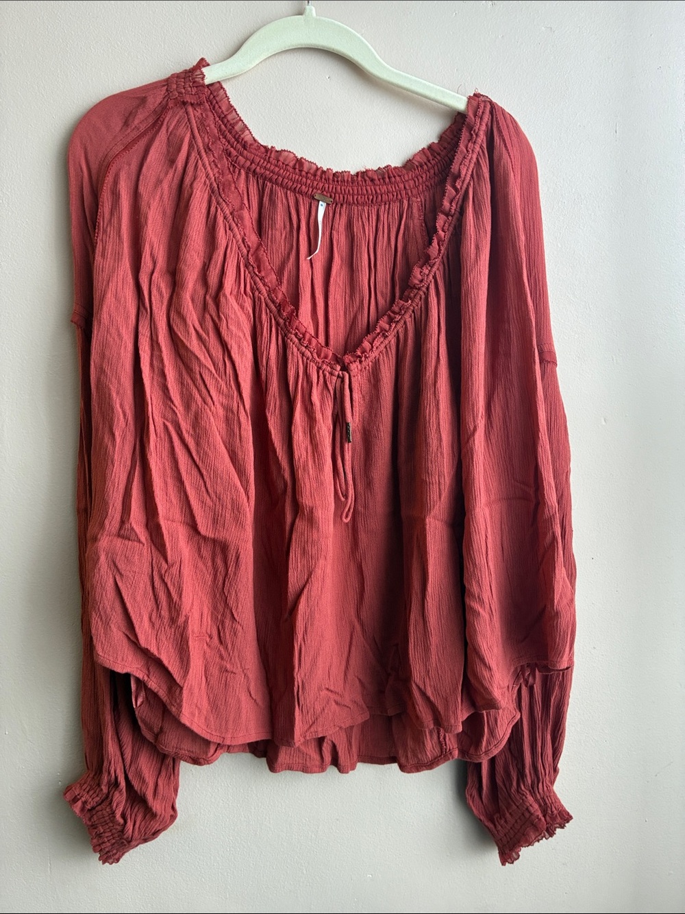 Free People Rust Red Gauzy Peasant Blouse
